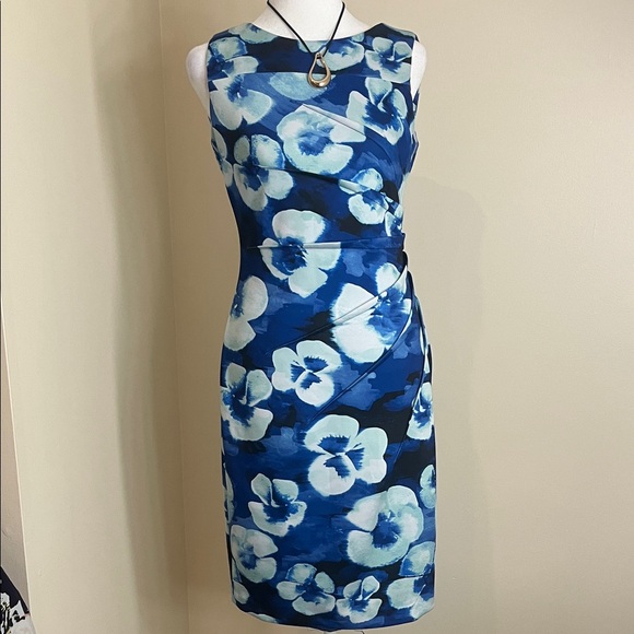 Calvin Klein Women’s Light Turquoise and Royal Blue Floral Midi Dress Size 2 - Picture 1 of 7